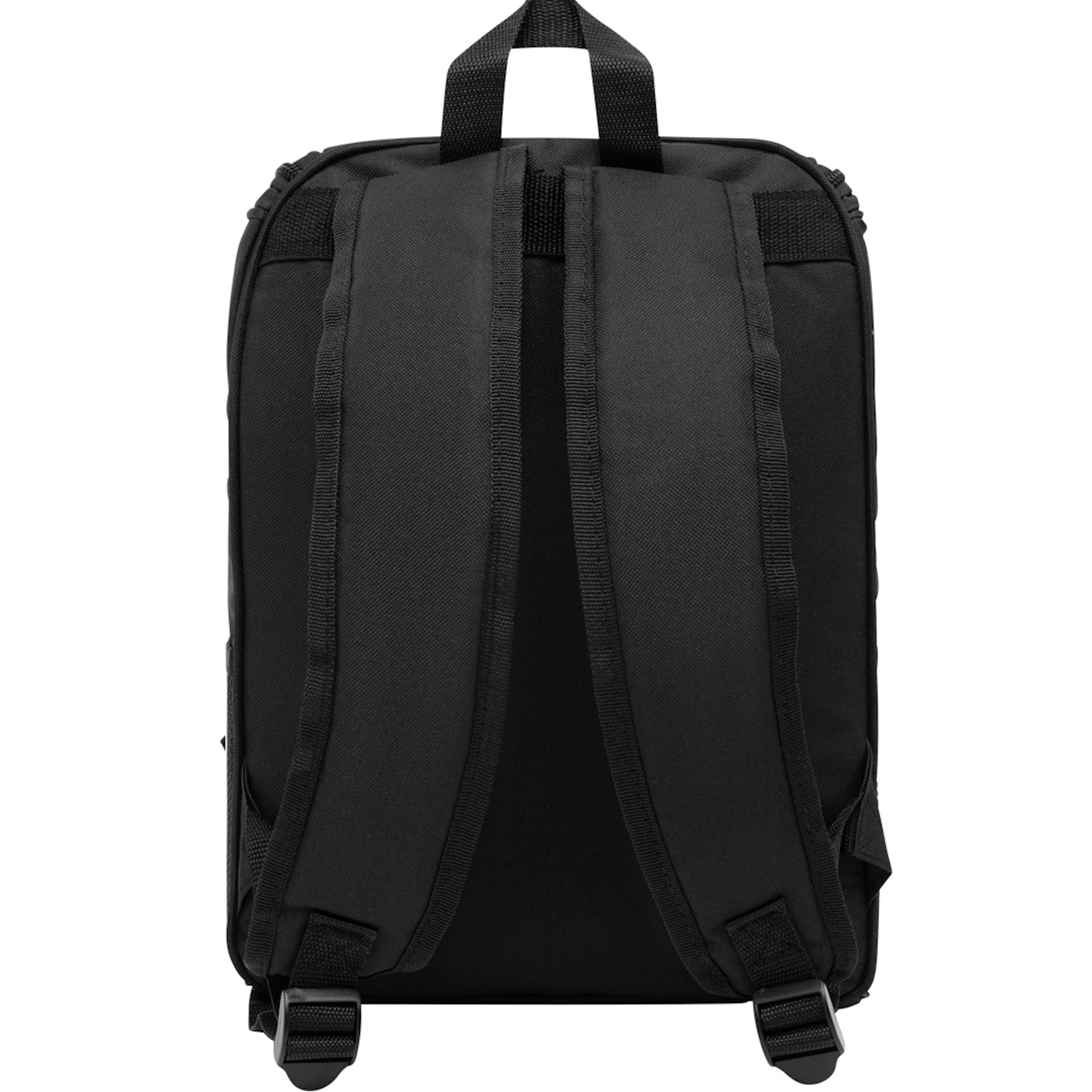 Picknick-Rucksack 2 Personen blau schwarz isoliertes Reißverschluß-Kühlfach Vorfach inkl. Besteck Kunststoff-Weingläser & Teller Stoffservietten 2 Netzeinsteckfächer gepolsterte Gurte (Schwarz)