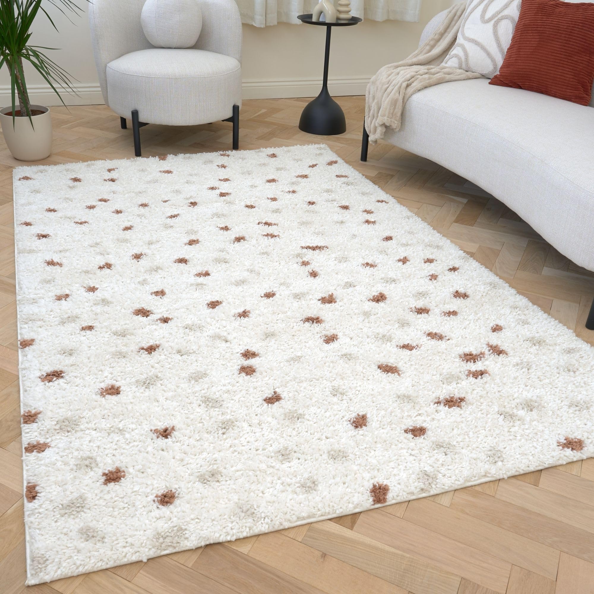 The Rugs Terracotta Moodi Spot Design Shaggy Soft High Pile Living Room Rug & Runner In | Size: 120Cm X 170Cm
