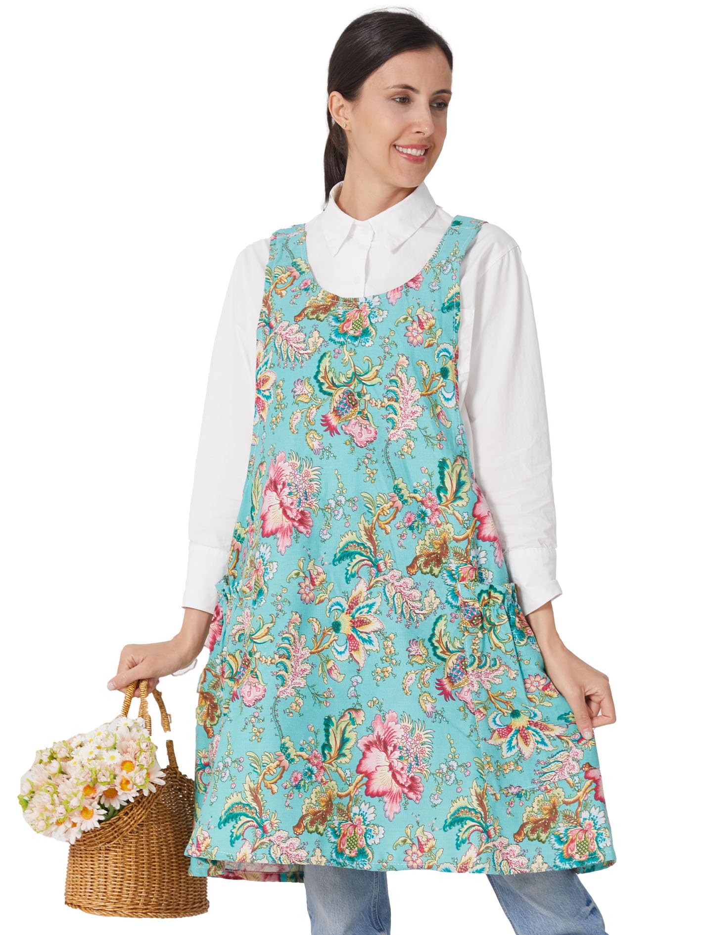 Cozy Adjustable Cross Back Aprons for Women with Pockets Cotton Linen Cooking Kitchen Baking