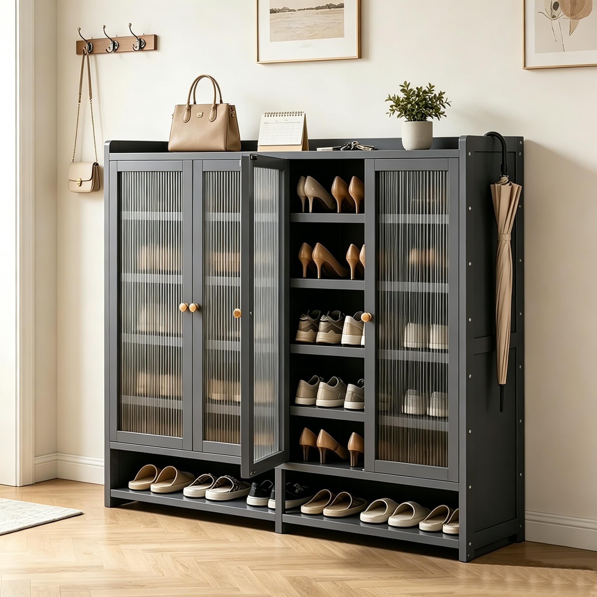 LXPYMY Freestanding Bamboo Shoe Cabinet for Entryway Foyer