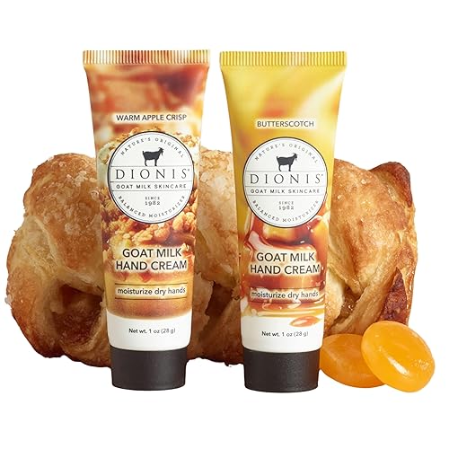 Dionis Crema de manos con leche de cabra para el cuidado de la piel de manzana Butterscotch duo, cremas de manos perfumadas de otoño para hombres y