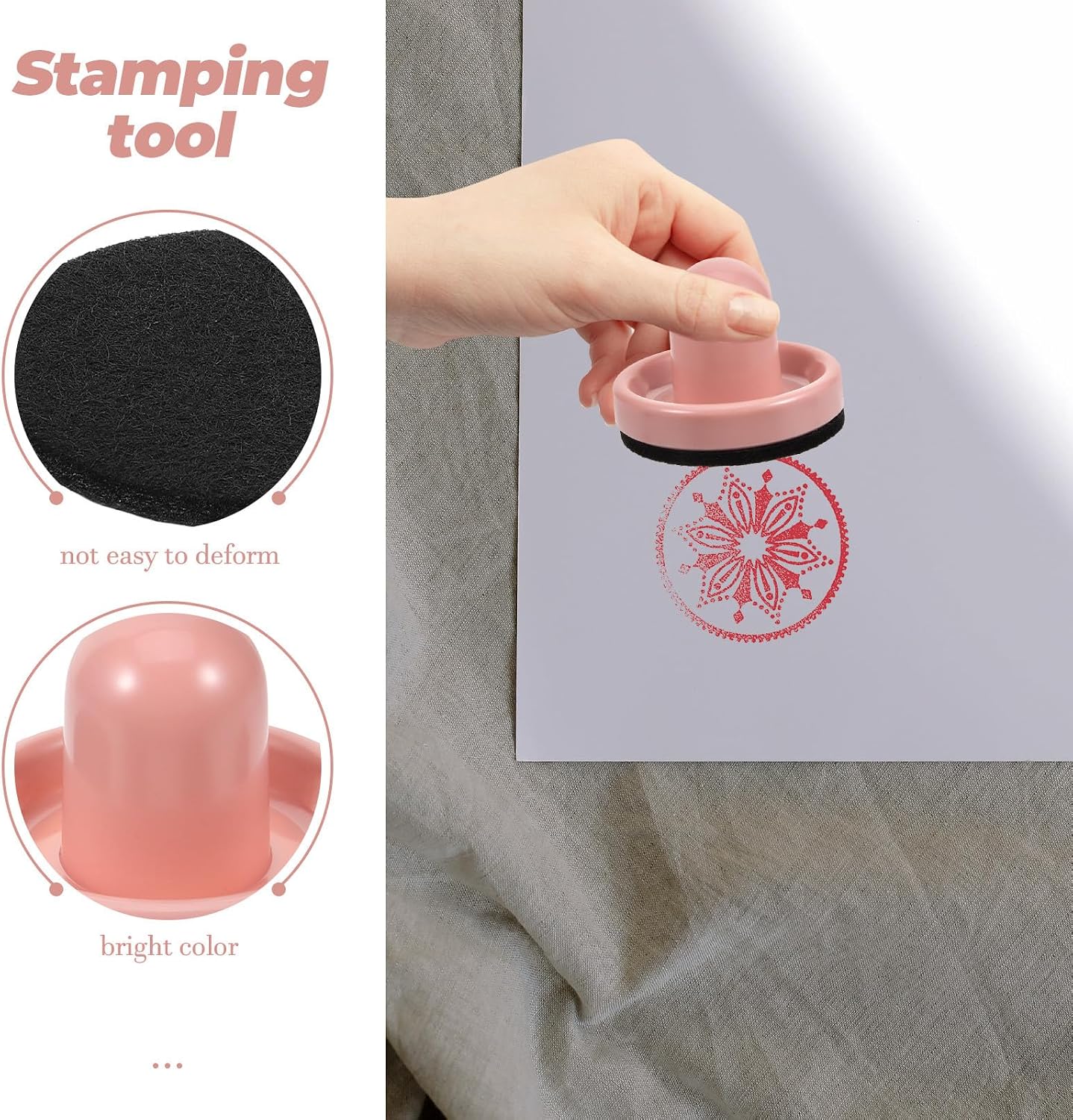 JOINPAYA Stamping Tools for Card Making 76mm Pink Stamp Block Pressing Tool Handmade Scrapbooking Supplies for DIY Craft Embossing and Pressing