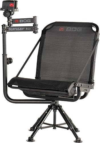 BOG Silla DeathGrip 360 con construcción de aluminio ligero, 4 patas extensibles, soporte universal DeathGrip, asiento giratorio ajustable 360 y uso