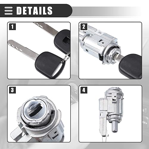 Miniatura 6 de Motoforti Cilindro de interruptor de encendido, cilindro de bloqueo del volante para Honda Accord 2003-2012, metal, con 2 llaves, sin chip,