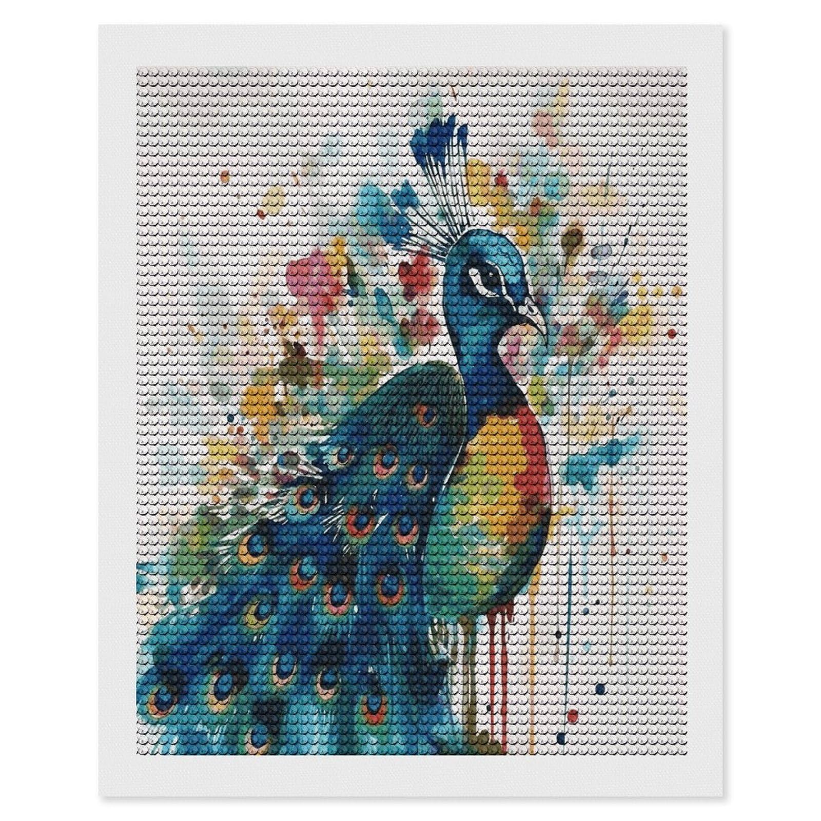 JTREHY Watercolor Peacock Diamond Art Kits Personalized DIY Round Diamond Painting Kits for Beginner Full Drill Diamonds Dots Paintings for Adults Gem Art Crafts Home Decor