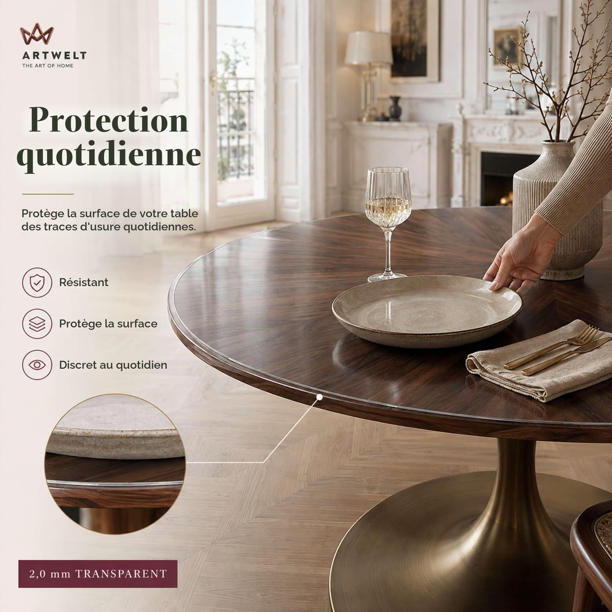 Artwelt Nappe Transparente Ronde Film Protection de Table Imperméable Lavable Résistant à la Graisse Film pour Les Tables Rondes Taille Souhaitée en Diamètre 60cm