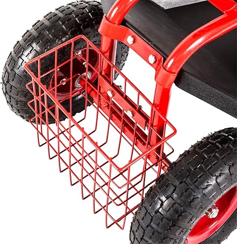 Miniatura 5 de Carrito de jardín con asiento giratorio de grado ajustable para césped, patio, carrito para plantar, mango ajustable, asiento giratorio de 360