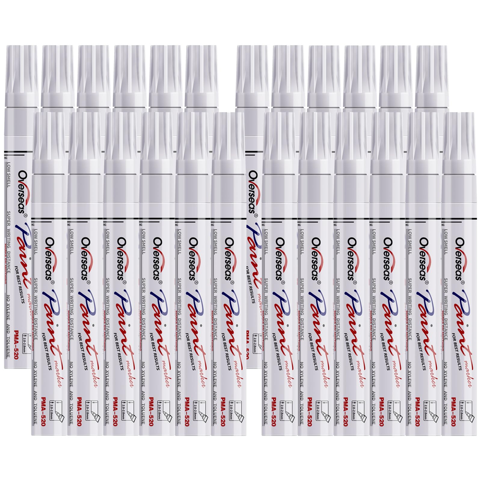 Overseas White Paint Pens Permanent Markers 24 Pcs, Oil Based Paint Markers Set, Quick Drying, Waterproof, Medium Tip Marker Pens for Metal, Rock,