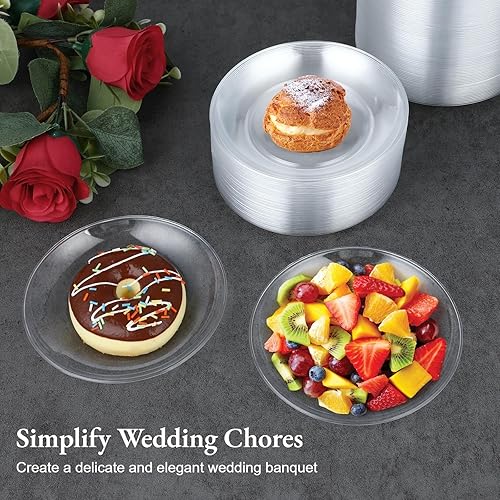 Miniatura 3 de BATTIPAW 200 platos de plástico transparente para fiestas, platos desechables de plástico duro de 5 pulgadas, platos pequeños de postreensalada para
