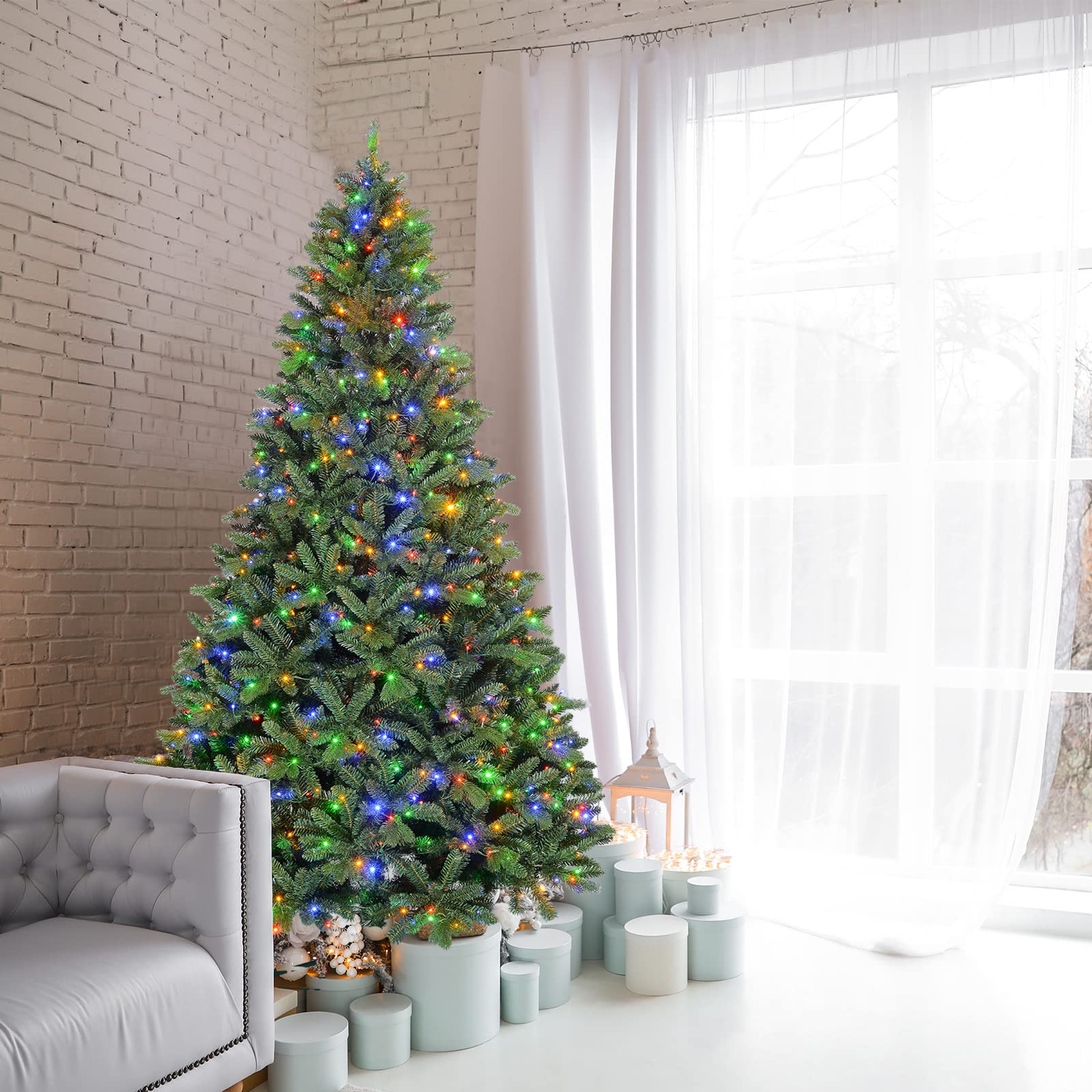 Buy ELONG HOME Christmas Tree Prelit 7.5 ft, Green Prelit Christmas