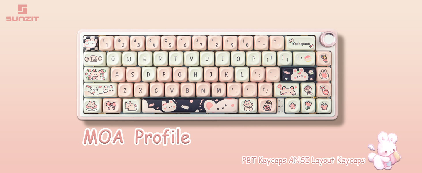 Amazon.com: Sunzit PBT MOA Keycaps - Cute Bunny Design, 132