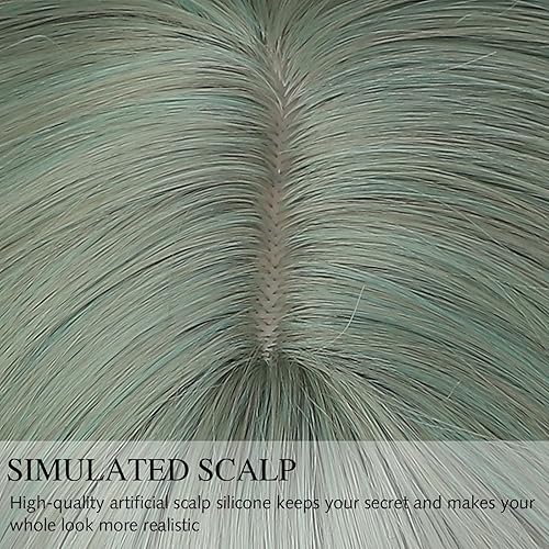 Miniatura 6 de Rose bud Long Curly Wavy Haze Green Wig with Fringe Adjustable 24 Inch Synthetic Cosplay Daily Hair Wigs for Women