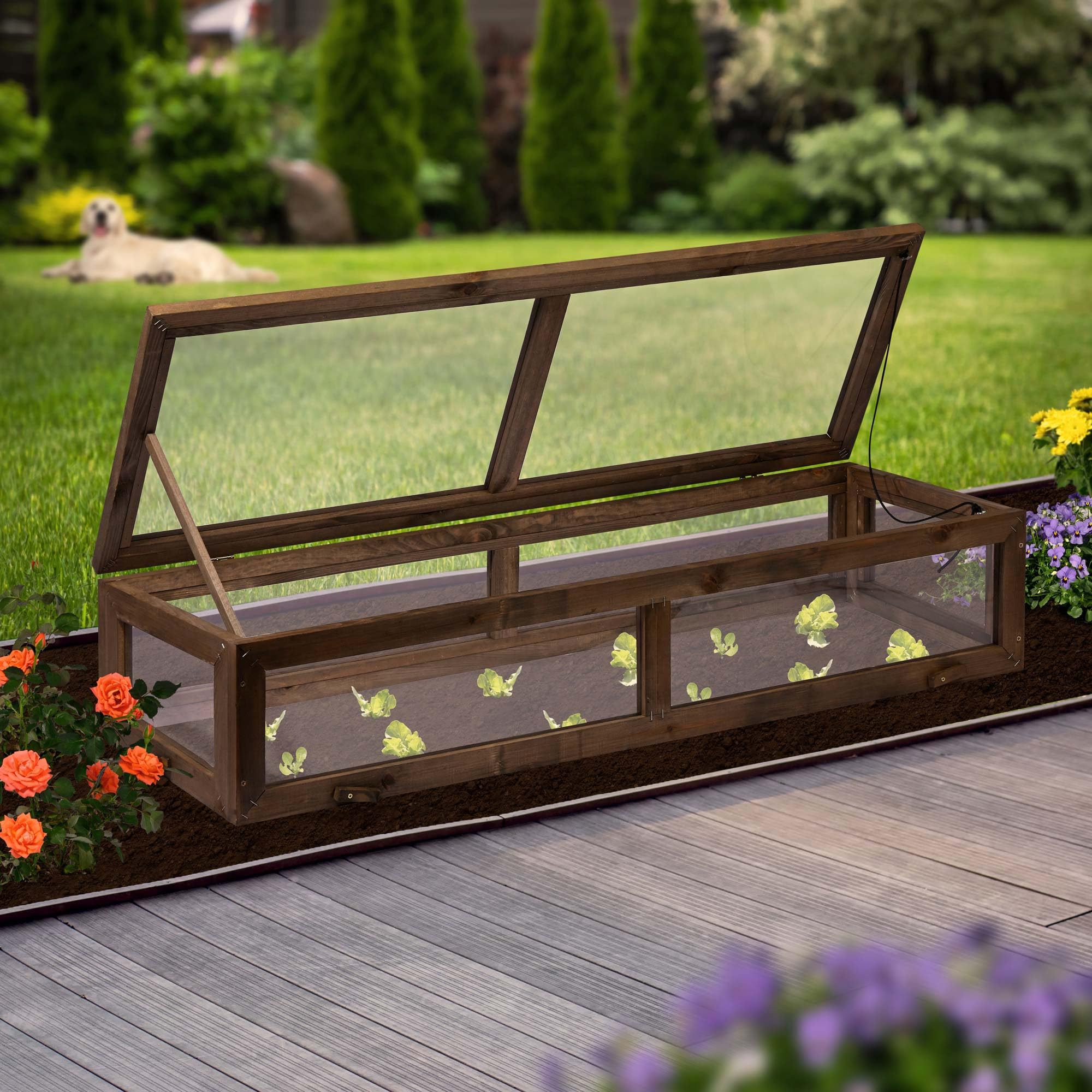 dobar® Accesorio de semillero para bancal Elevado, Color marrón Oscuro, 117 x 40 x 24,5 cm, Pino