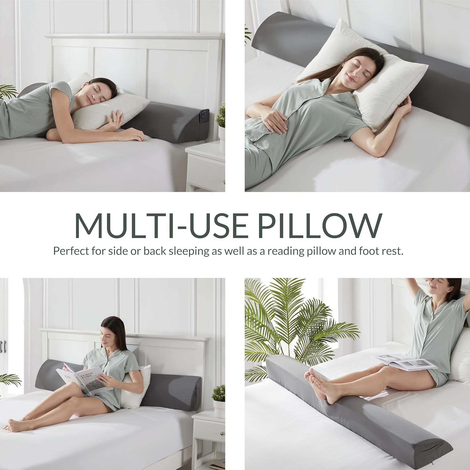 Hearth & Harbor Bed Wedge Pillow for Headboard, Bed Gap Filler Full Size with Side Pockets, Headboard Wedge Pillow for Sleeping, Triangle Mattress Gap Filler 54”x10” Pillow Wedge for Headboard Gap