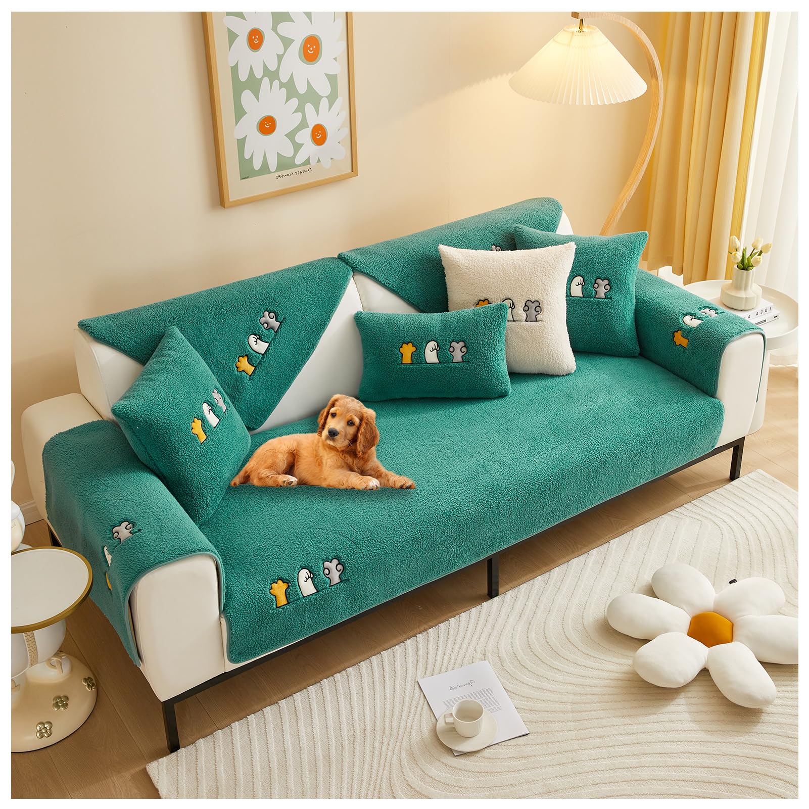 Sherpa Fleece Sofa Couch Covers,Fuzzy Furry Non Slip Sofa Slipcover Furniture Protector,Washable Seat Cover Slipcover Elastic Furniture Protector for Pets, Kid (Green,110 * 160cm)