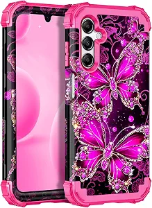 Casetego Compatible with Galaxy A14 5G Case,Glow in The Dark Three Layer Heavy Duty Sturdy Shockproof Full Body Protection Rugged Hard PC+Soft TPU Bumper Case for Samsung Galaxy A14,Amaranth Purple
