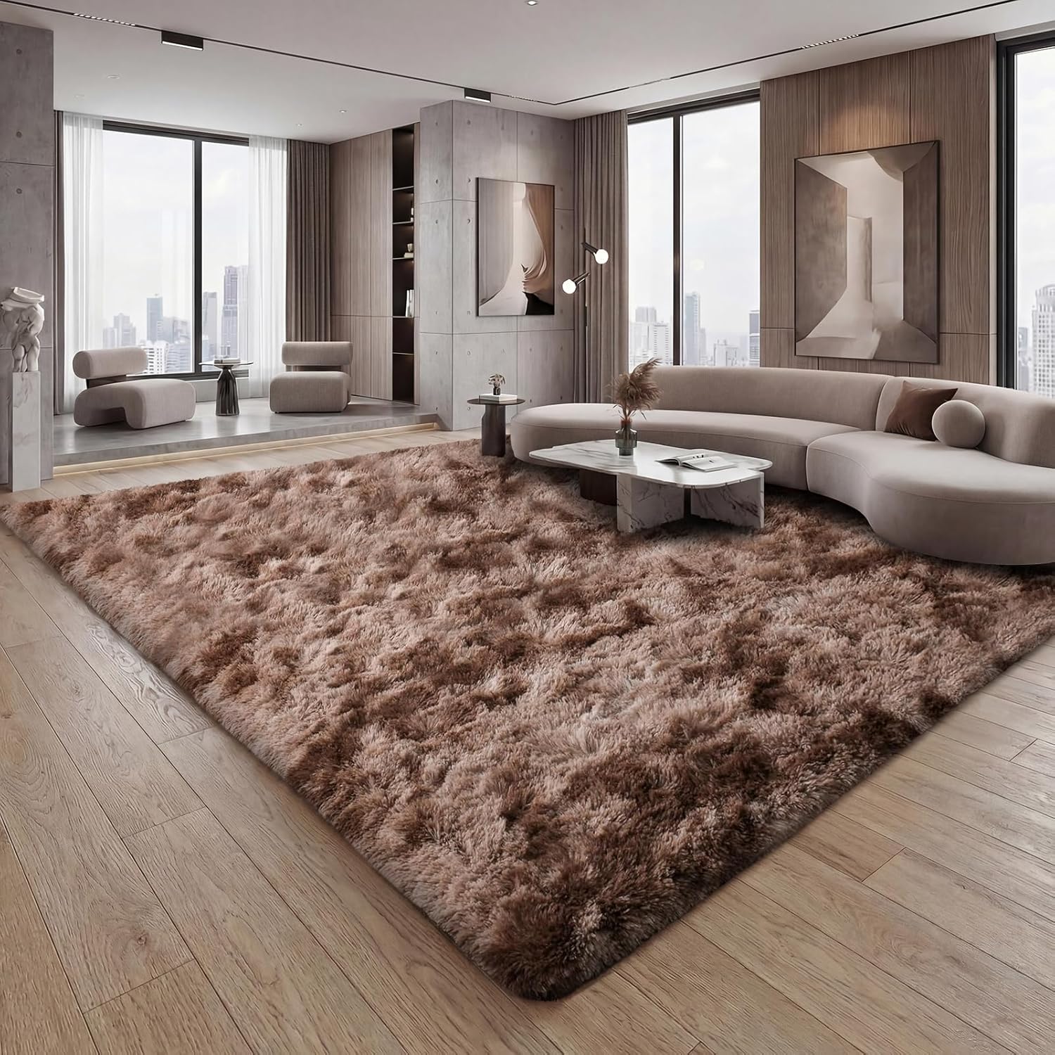 6X9 Brown Modern Home Decorate Area Rugs for Living Room Bedroom Bathroom Fluffy Indoor Carpet (6x9 Feet, Brown)