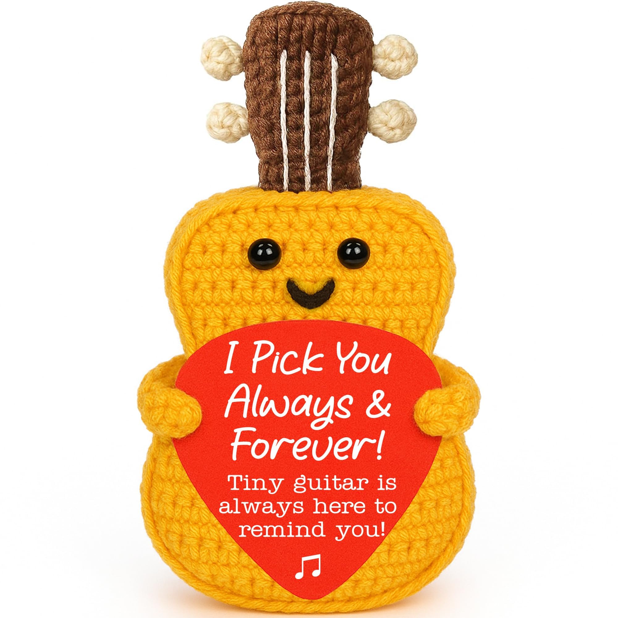 ALUNME Handcrafted Crochet Animal Companions with Inspirational Cards, Soft Yarn, Cute Characters for Gifting (Yellow Guitar Pick You) โ image 1