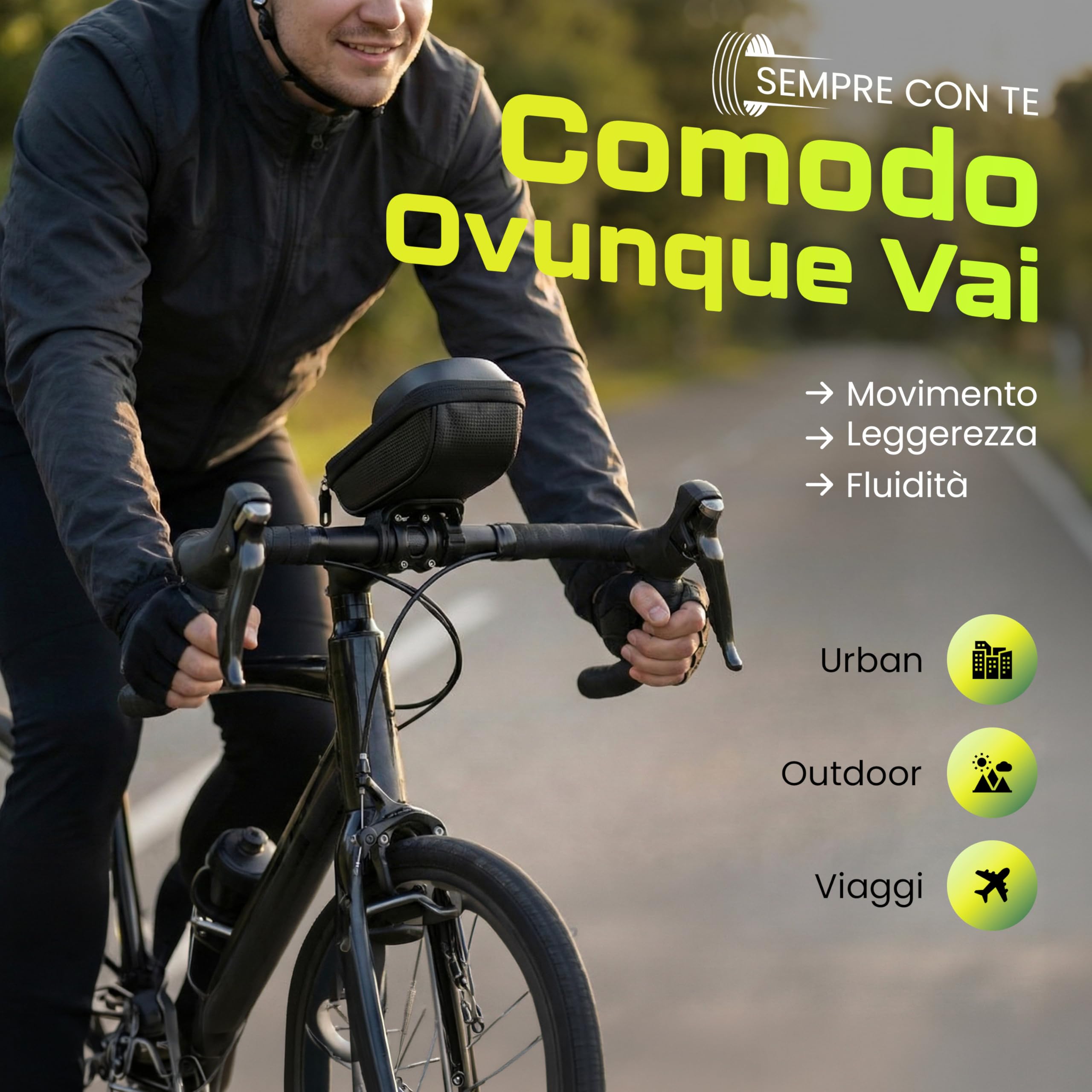 Generico Porta Cellulare Bicicletta, Porta Telefono Bici con Finestra Touch e Tasca Portaoggetti, Supporto Cellulare Bici Impermeabile agli Schizzi, Nero