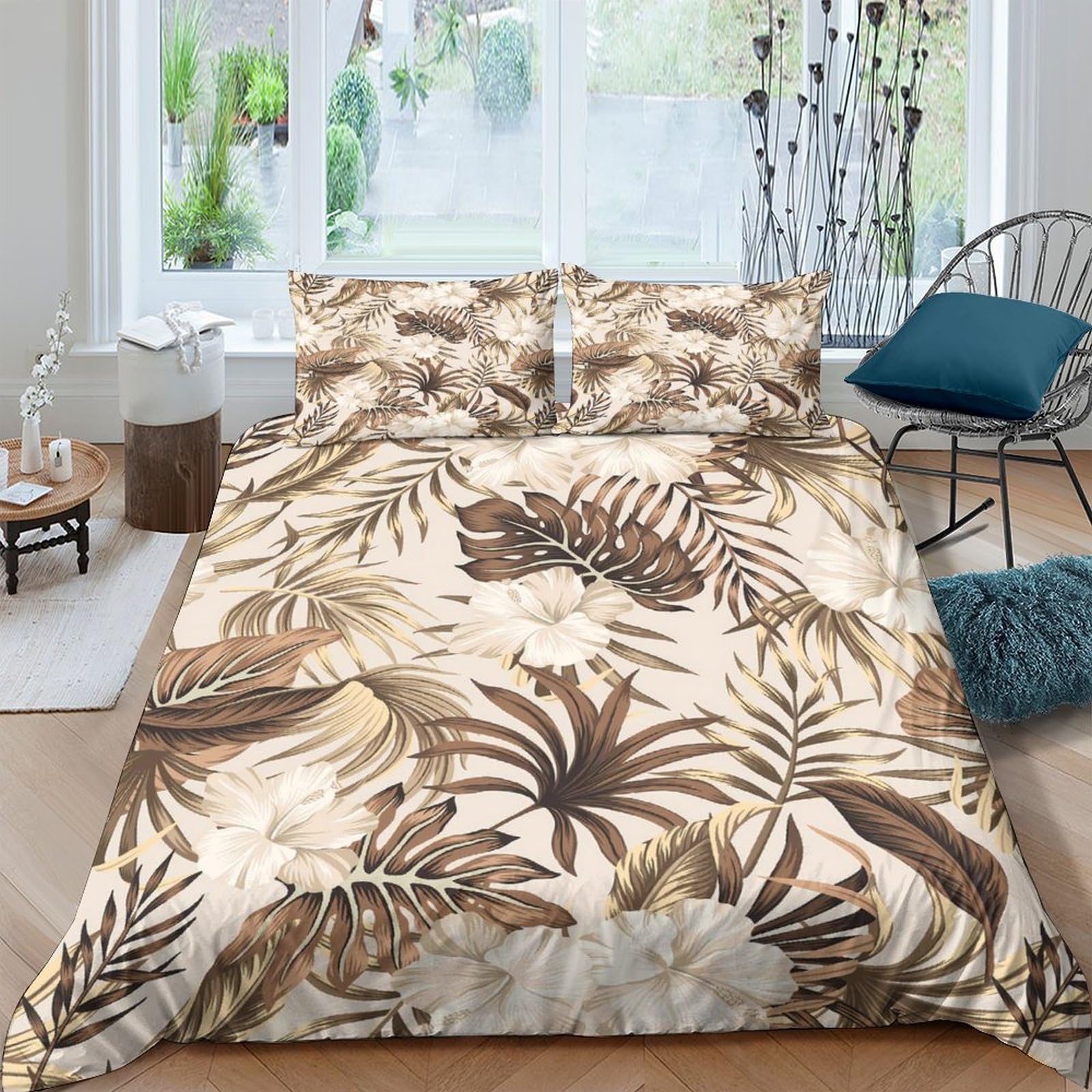 Ctjqhvkz Style-8 3D Printed Tropical Leaf Fitted Sheet Microfiber Soft Breathable Palm Botanical Bed Cover For Bedroom Guest Room Decor Single（135X200cm）