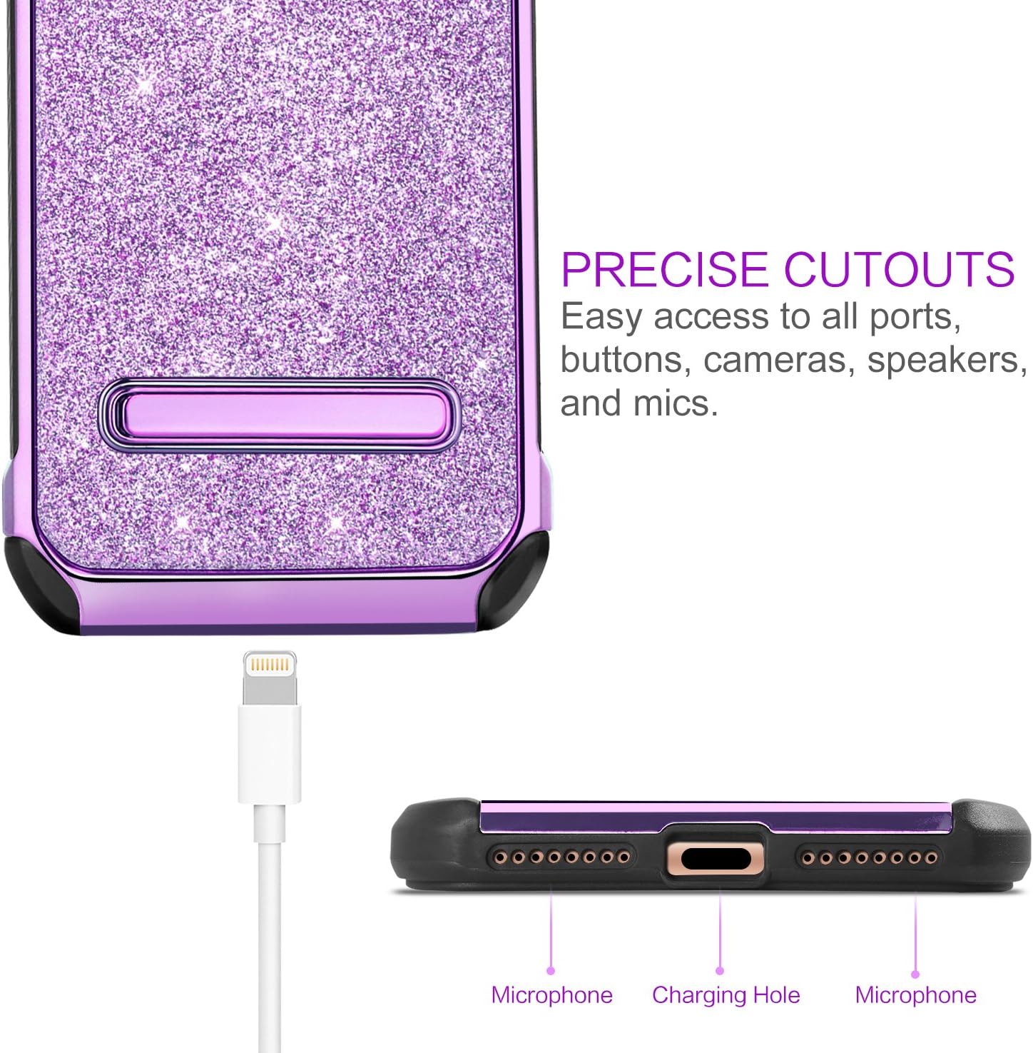 BENTOBEN Phone Case for Apple iPhone 8 Plus Protective Cell Phone Cases Glitter Bling Sparkle Cases 2 in 1 Heavy Duty Hard PC Soft TPU Shockproof Phone Cover with Kickstand for Girls, Women, Purple
