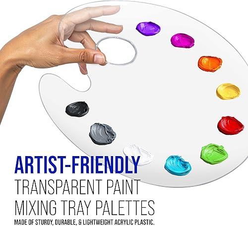 Miniatura 3 de U.S. Art Supply Paleta de pintura acrílica transparente en forma ovalada de 11.8 x 15.8 pulgadas, bandeja de mezcla de colores de pintura gruesa y