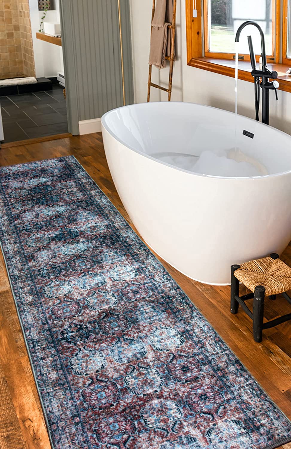 Custom Size Extra Long Runner Rug for Hallways Oriental All Over Medallion Design Cotton Non-Slip Backing (Terra-Multicolor 14 ft x 25 in)