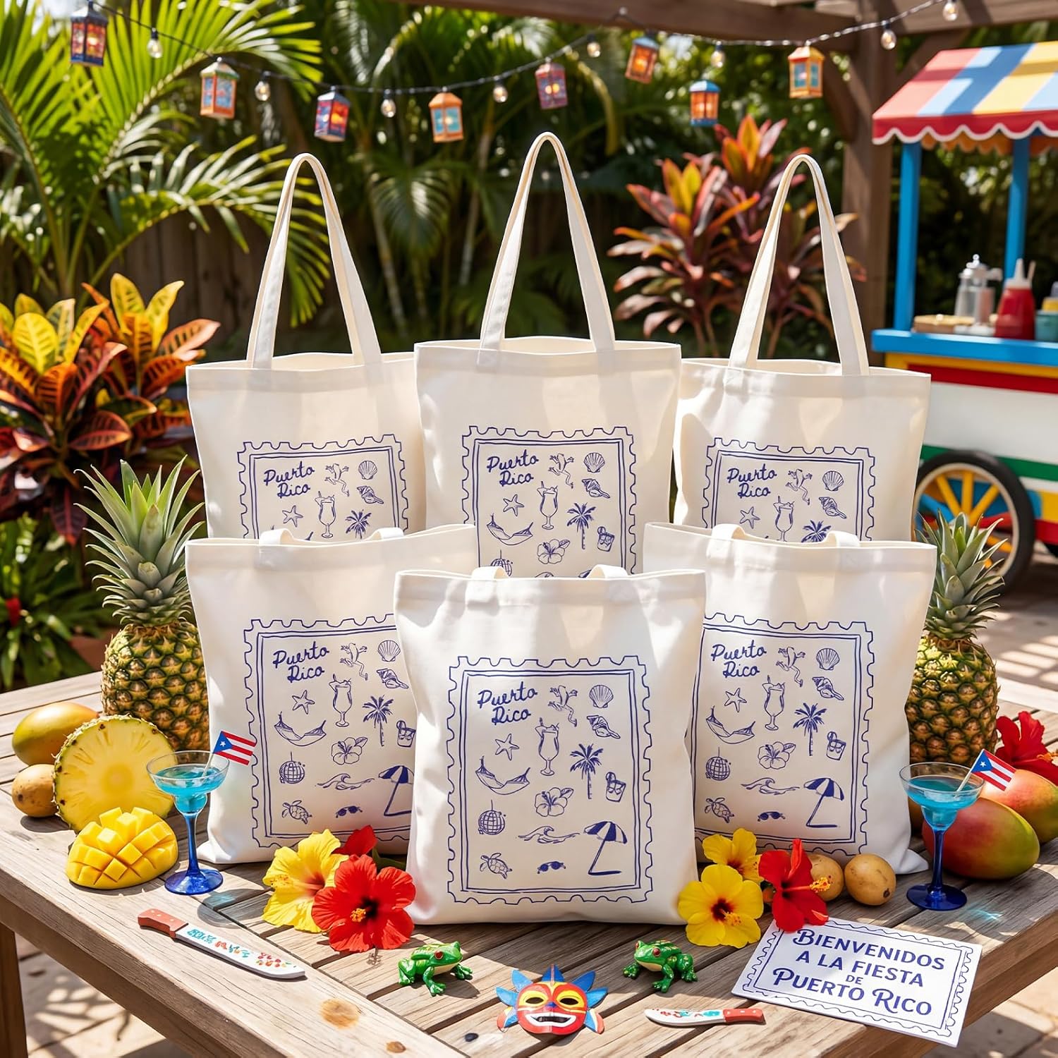 Shinylin 6 Pcs Puerto Rico Stamp Canvas Tote Bag Souvenirs Bride Party Favors Bridesmaid Gift Bags Reusable Shopping Beach Travel Bag Bachelorette Wedding