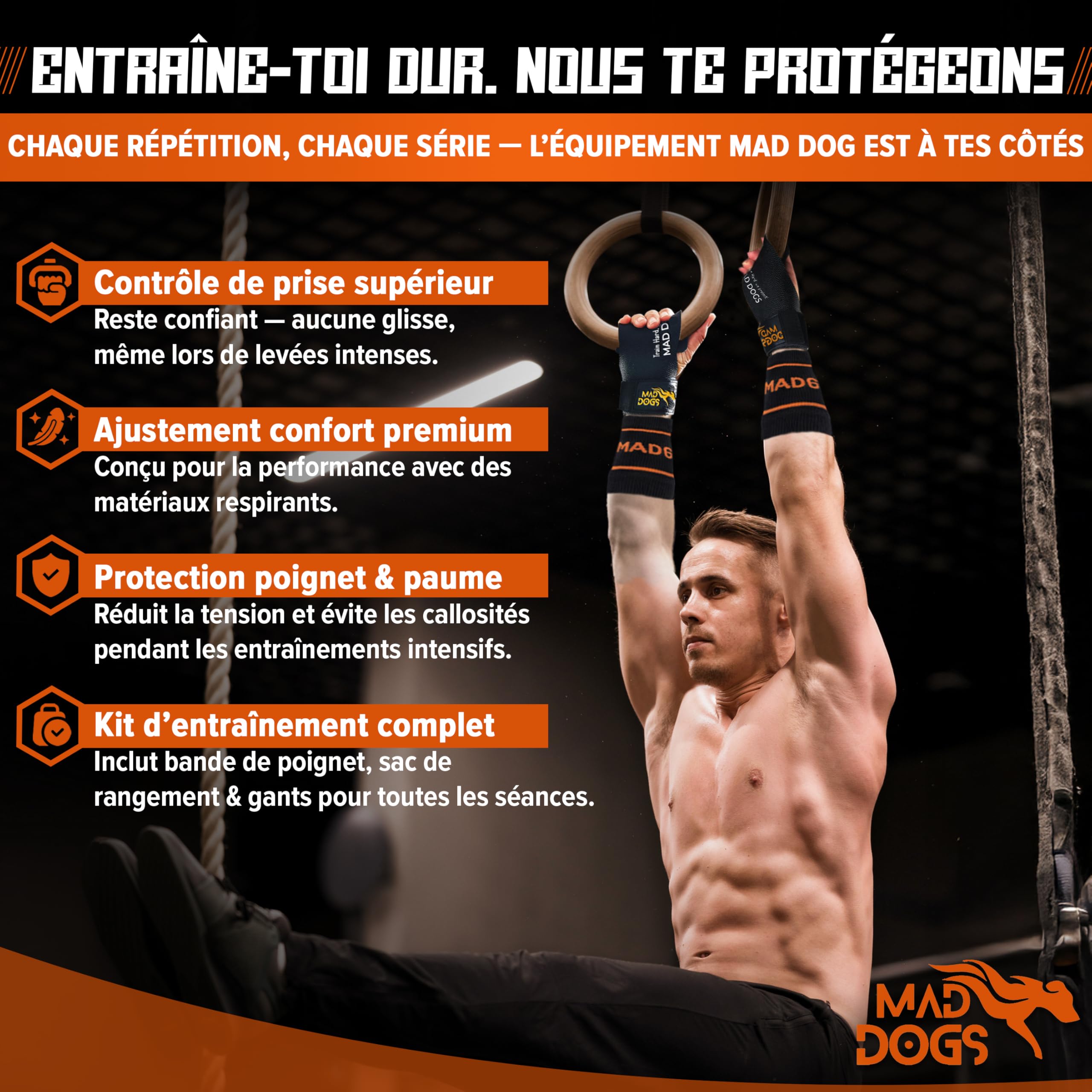 MAD DOGS Boxer pour Crossfit et Cross Training, Hand Grips avec coussin, protection et confort, design sans trous, unisexe