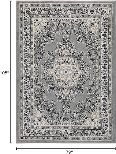 Vista 168 de Antep Rugs - Alfombra oriental de 6x9 con medallón tradicional para interior Siesta (beige negro, 6 pies 7 pulgadas x 9 pies)