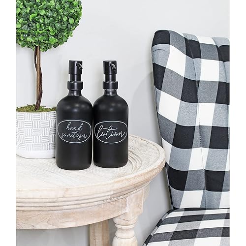 Miniatura 4 de Darware Botellas de bomba de vidrio de 16 onzas juego de 2 azul marino con dorado botellas dispensadoras de jabón con tapas de bomba de metal