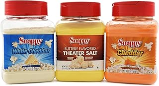 Snappy Popcorn Seasoning Bundle, Cheddar Cheese, White Cheddar Cheese, 12 oz, Buttery Flavored Theater Popcorn Salt, 19 oz, 3 Count