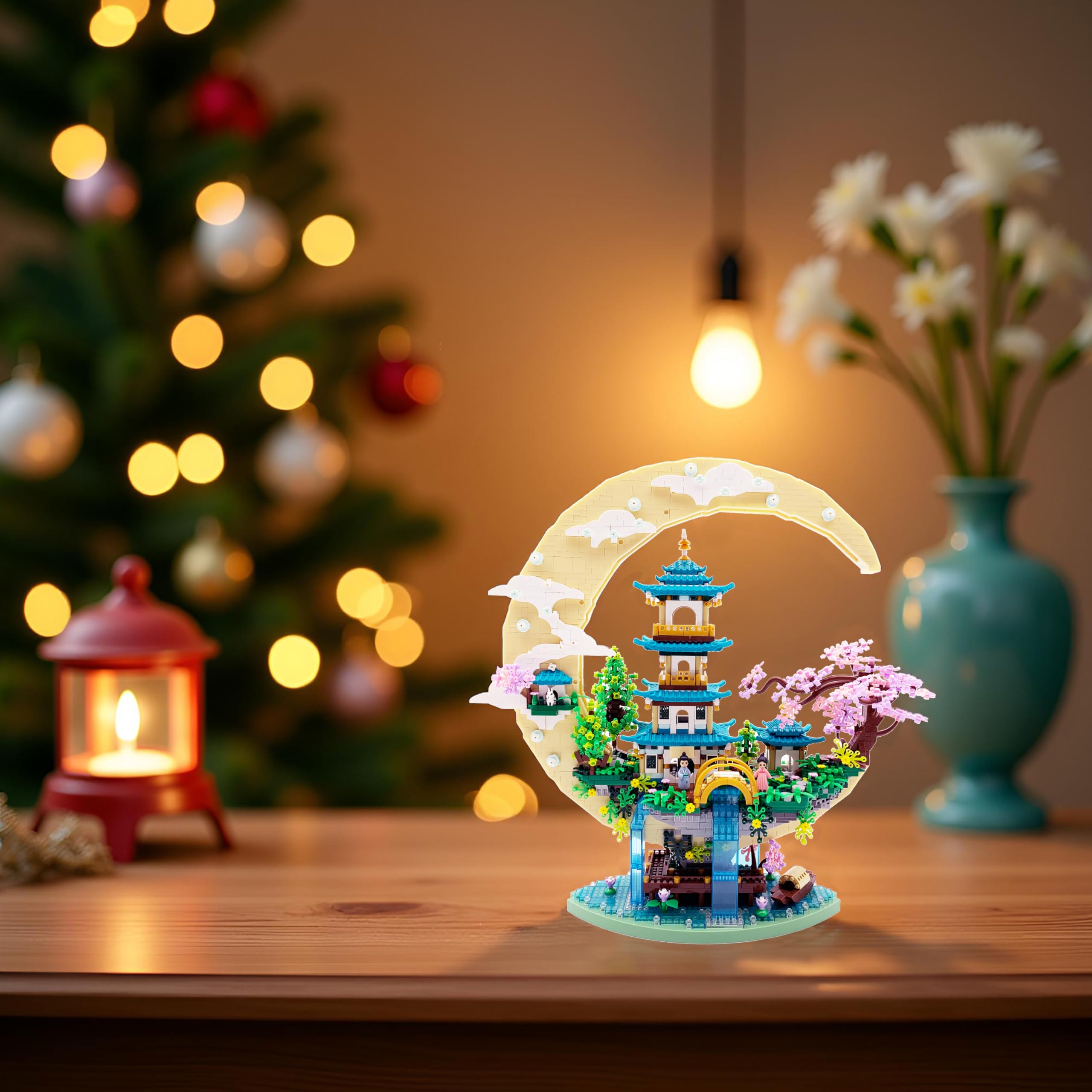 4288 PCS Cherry Blossom Tree Building Set for Adults Teens，Chinese Moon Palace Architecture Model，Micro Japanese Sakura Tree House, Mini Cherry Bonsai Tree Bricks, Creative Gift for Kids 14+