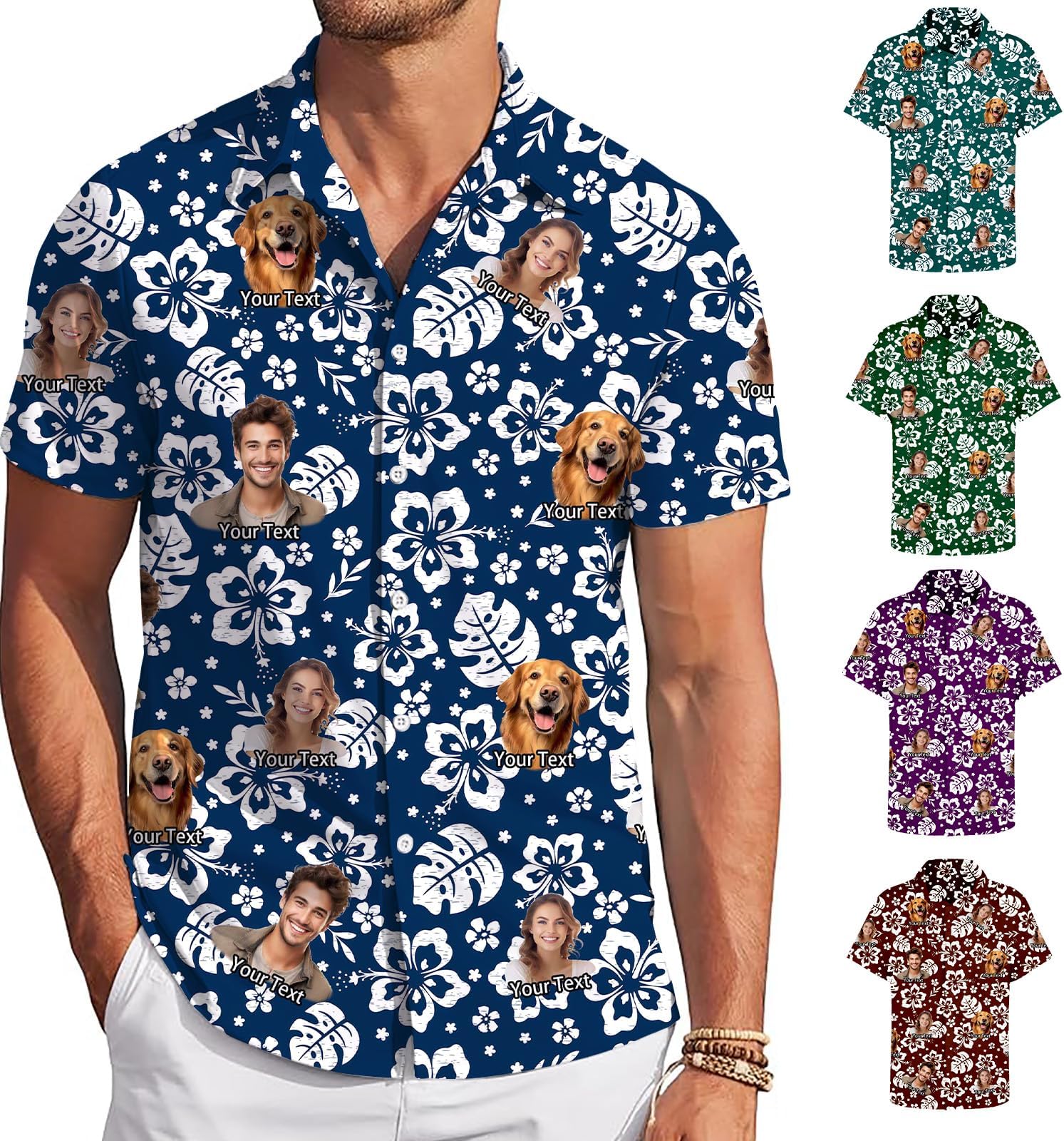 Hawaiian Shirt with Face Custom for Men Personalized Funny Button Down Aloha Shirts w/Photo Tropical Beach Shirts