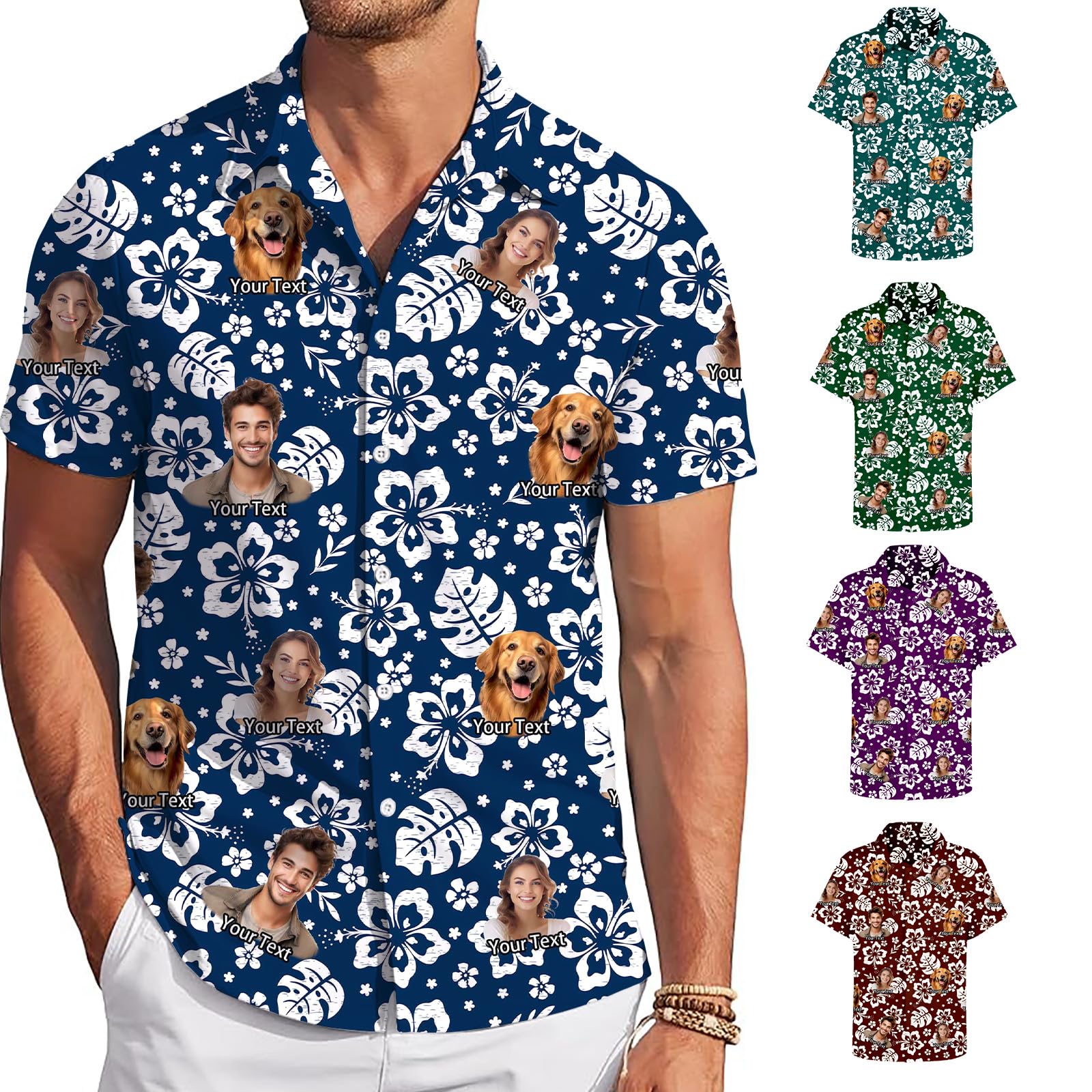 Hawaiian Shirt with Face Custom for Men Personalized Funny Button Down Aloha Shirts w/Photo Tropical Beach Shirts