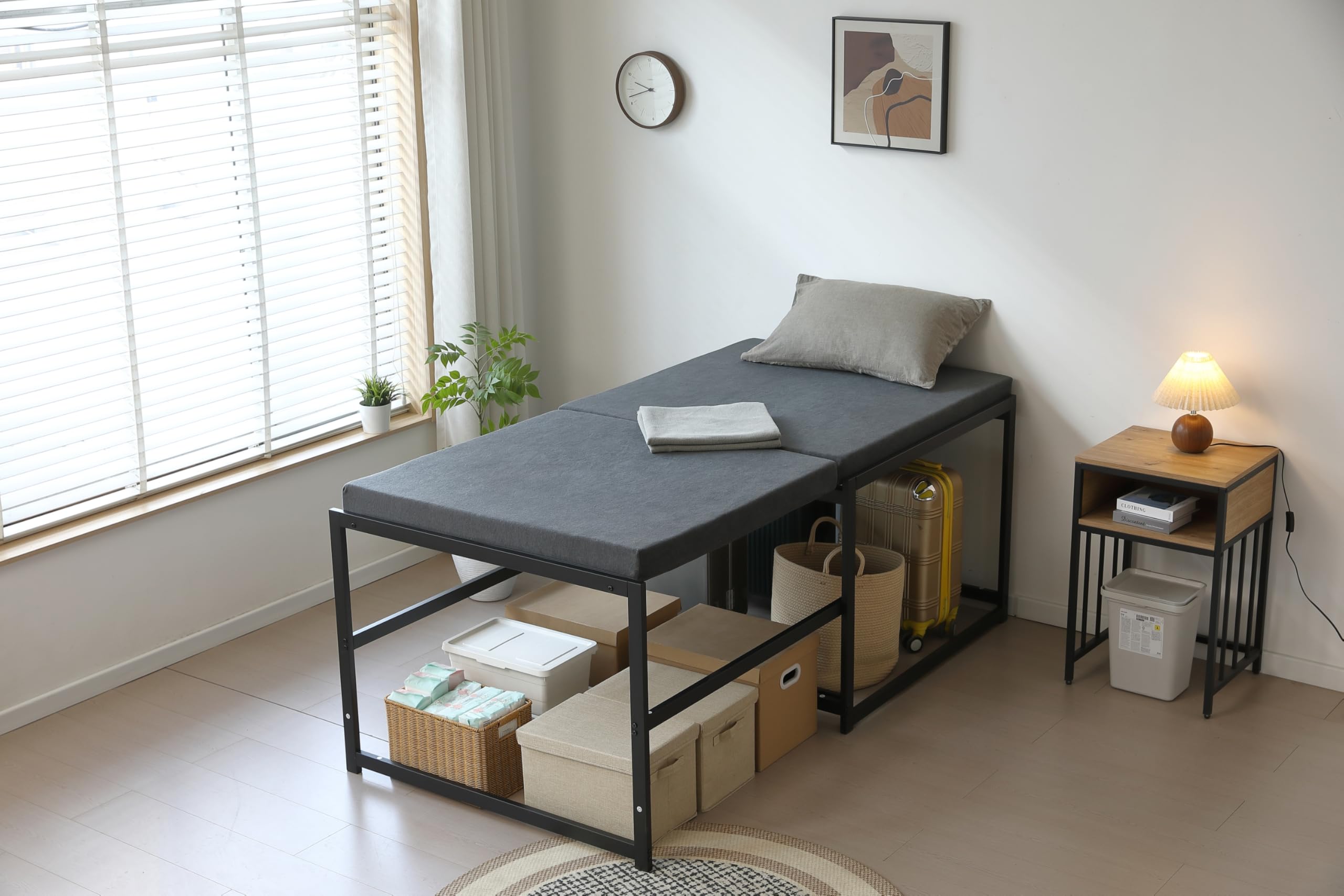 【ブラック】高さ75cm 伸長式ベッド 高いベッド シングルベッド 伸縮 下収納 Amazon｜伸長式ベッド シングル 高さ75cm アイアンベッドフレーム 伸縮