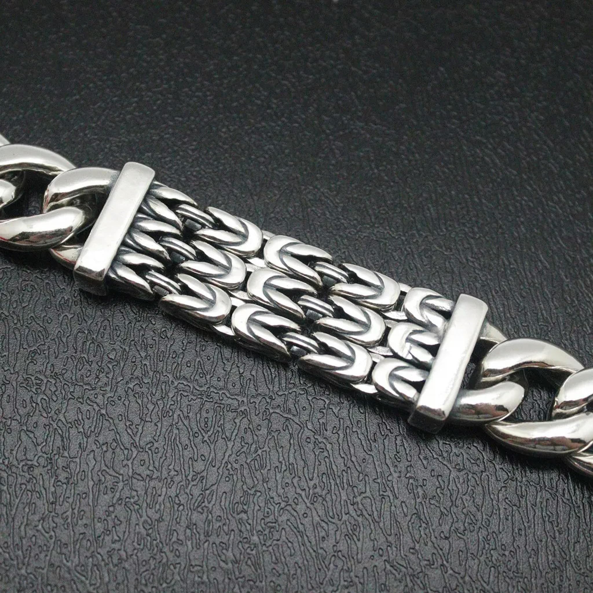 Echtes 925-Silber-Armband für Damen und Herren, 18 mm breiter, byzantinisches Glied, 8,66 Zoll lang