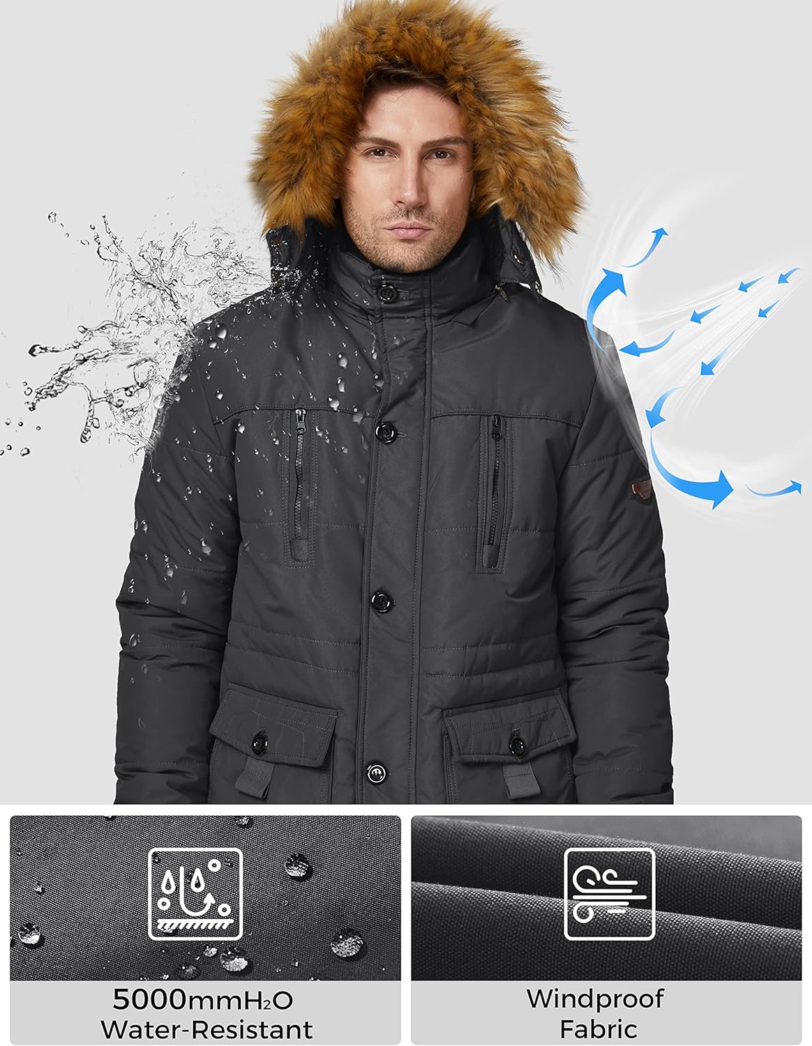 WenVen Men's Hooded Warm Coat Winter Parka Jacket - Image 4
