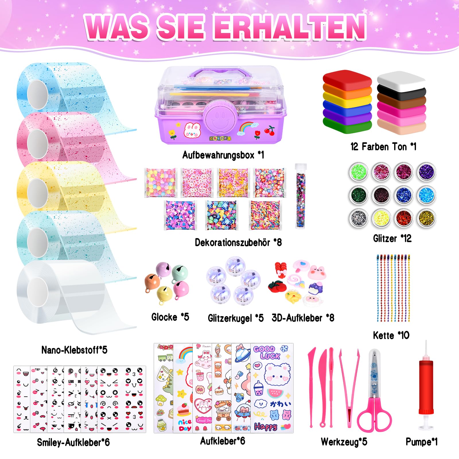 Charmofun 96 Stück NanoTape Bubbles Set für Kinder, Nano Tape Bastel Set mit 5 Rollen Nanoband + 12 Toner, DIY Doppelseitiges Klebeband ab 3 Jahren Mädchen Jungen