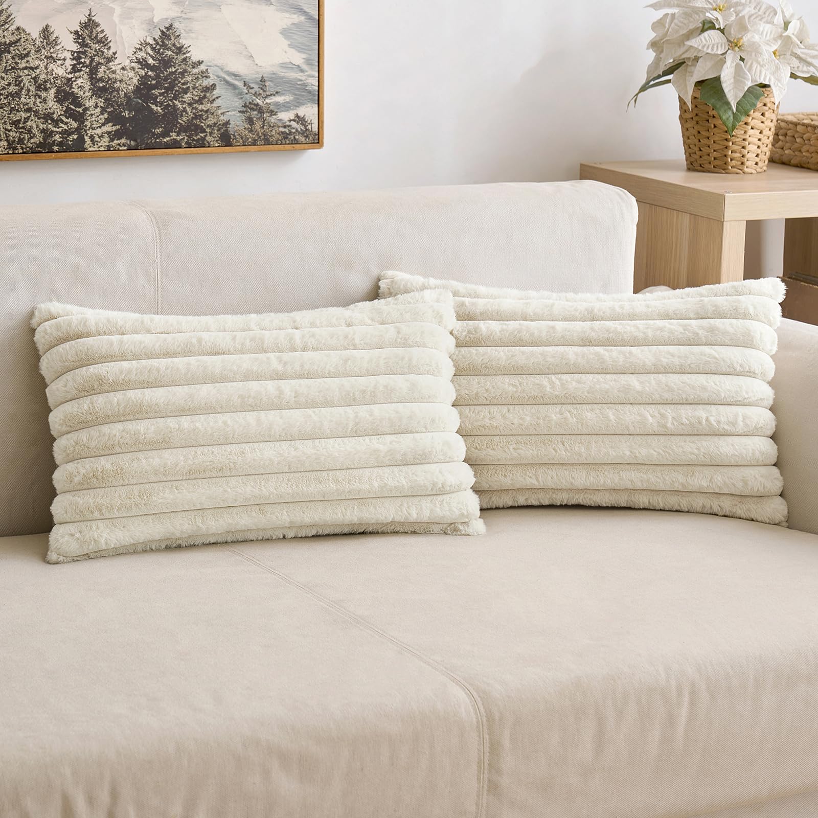 MIULEE Plüsch Kissenbezug 30x50 Deko Flauschige Kissenbezüge Kunstpelz Fell Sofakissen Flauschig Dekokissen Kissenhülle für Wohnzimmer Schlafzimmer Sofa Kuschelkissen Weiß 2er Set