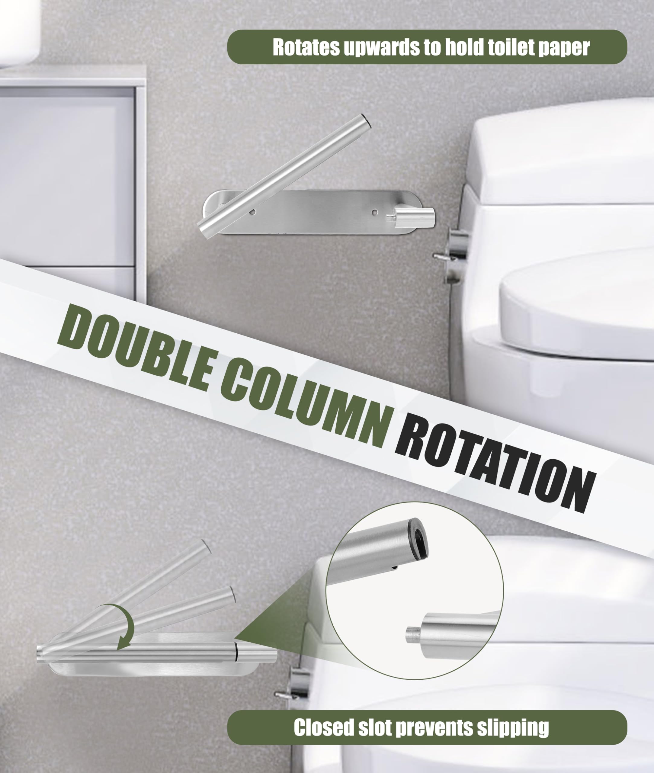 ZYODUOB Toilet Roll Holder, Stainless Steel with Double Post Pivoting, Wall Mounted for Bathroom, Wire Drawing, 18*10*5 - Image 4