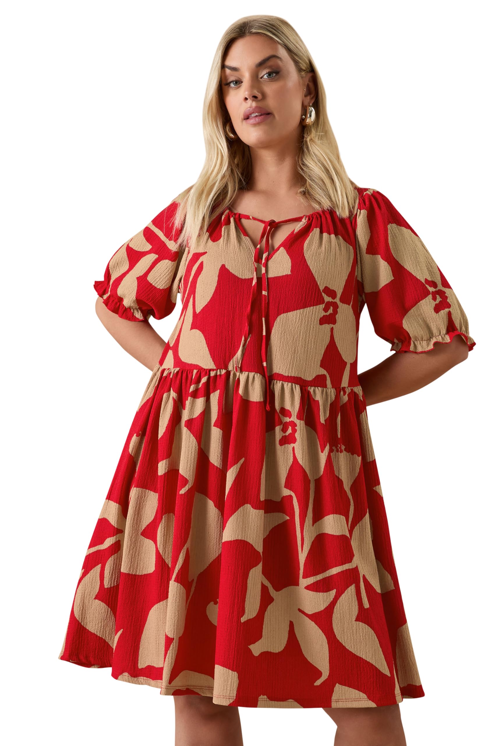 Yours Women's Red Abstract Floral Tie Neck Mini Dress In Size 22-24