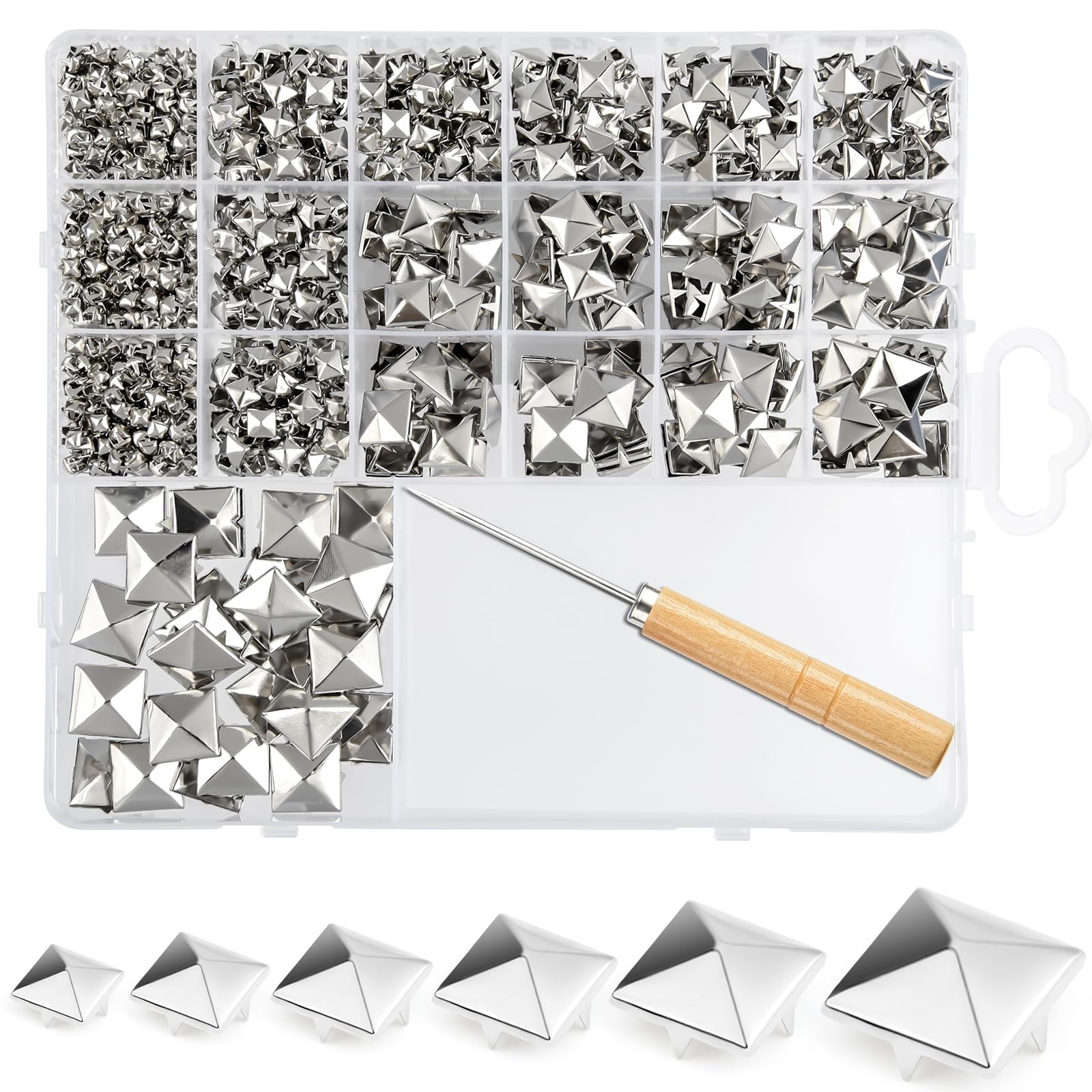 Tachuelas de pirámide de metal plateado NEBURORA con acabado premium para bolsos y zapatos