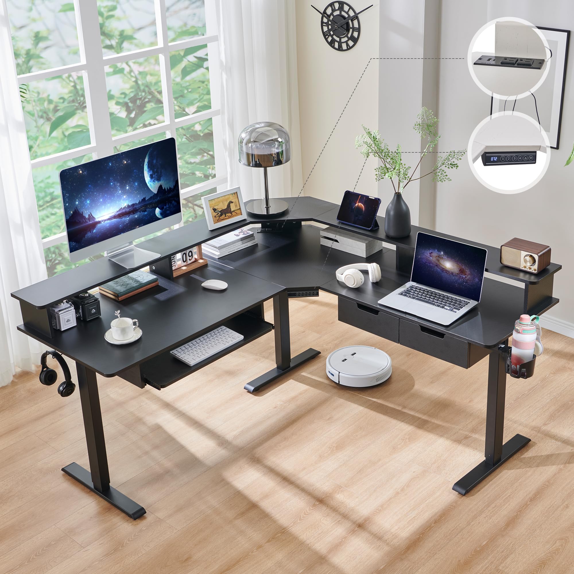 Progressive Desk Escritorio De Pie En Forma De L De 78 X 48 Pulgadas Escritorio Ejecutivo Electrico De Esquina De 3 Etapas De Altura Ajustable Nogal