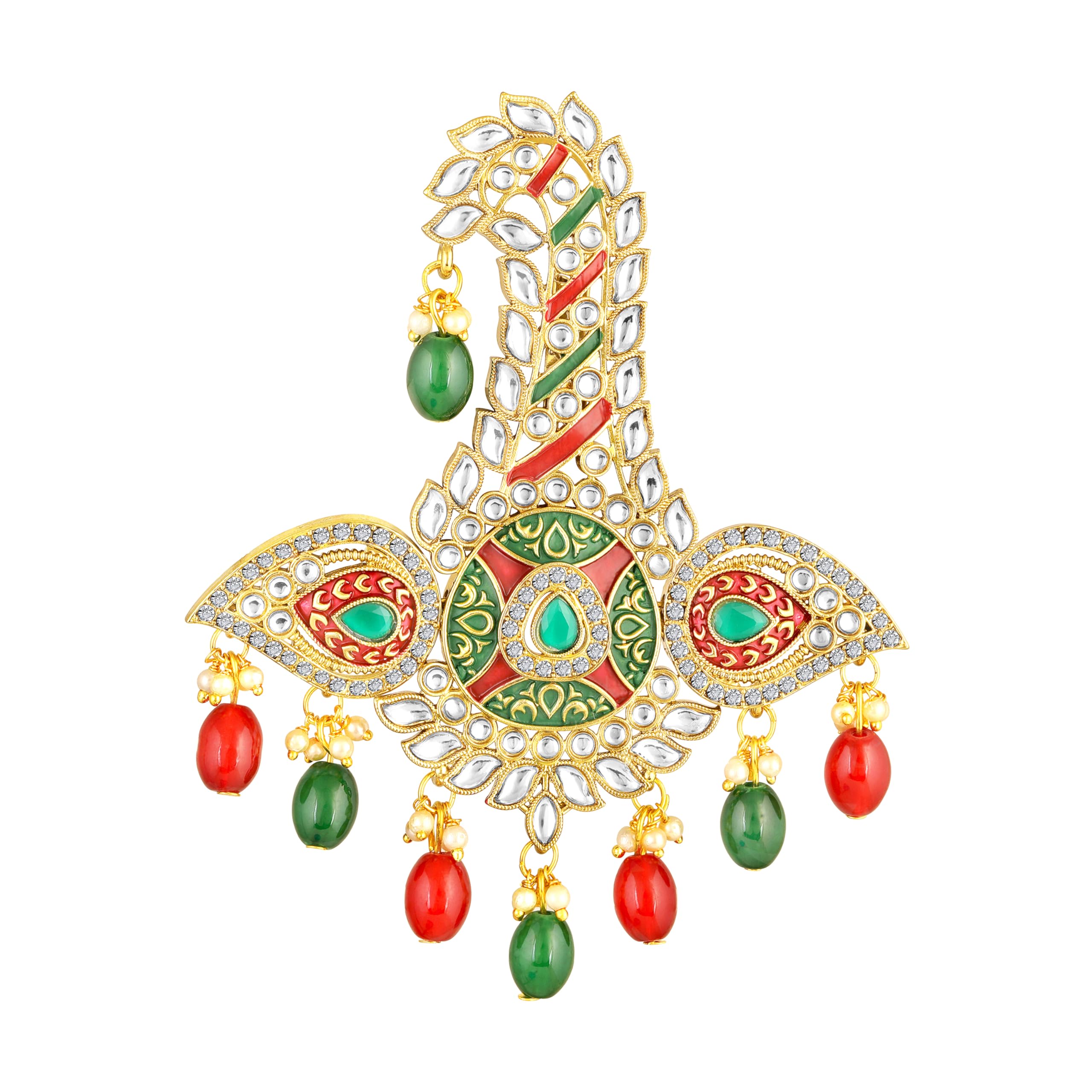 mahi Multicolor Crystals and Meenakari Work Enamel Kalangi Pagri Turban Brooch for Groom/Men (KL1001020GMul)-picture-51