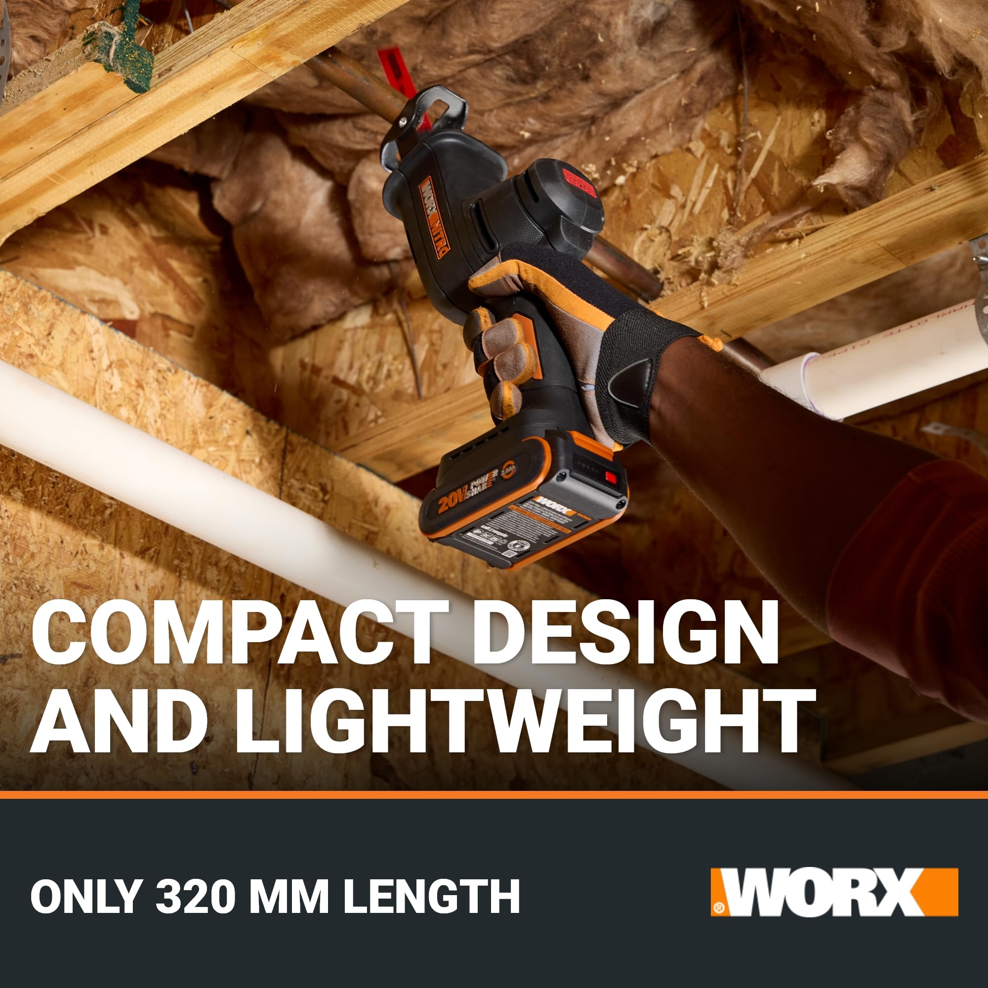 WORX | Sierra sable compacta WX501.9, 20V, Power Share, insercción universal, sin batería ni cargador