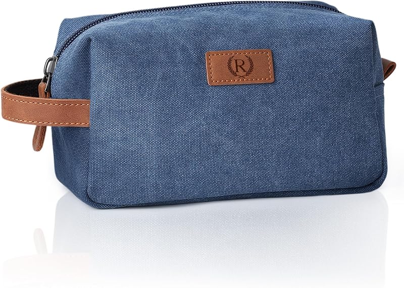 Necessaire de viagem em lona Janhavi com zíper, azul, inicial R