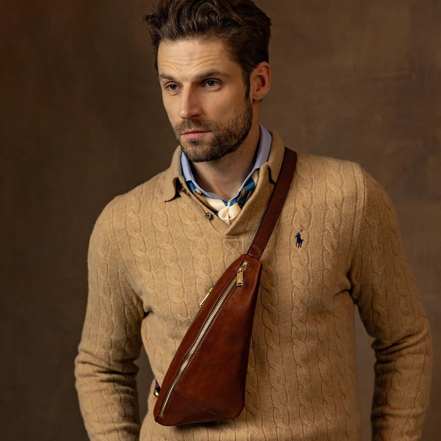 Time Resistance Leather Sling Bag - Full-Grain Leather Bag - Chest Bag for Men and Women