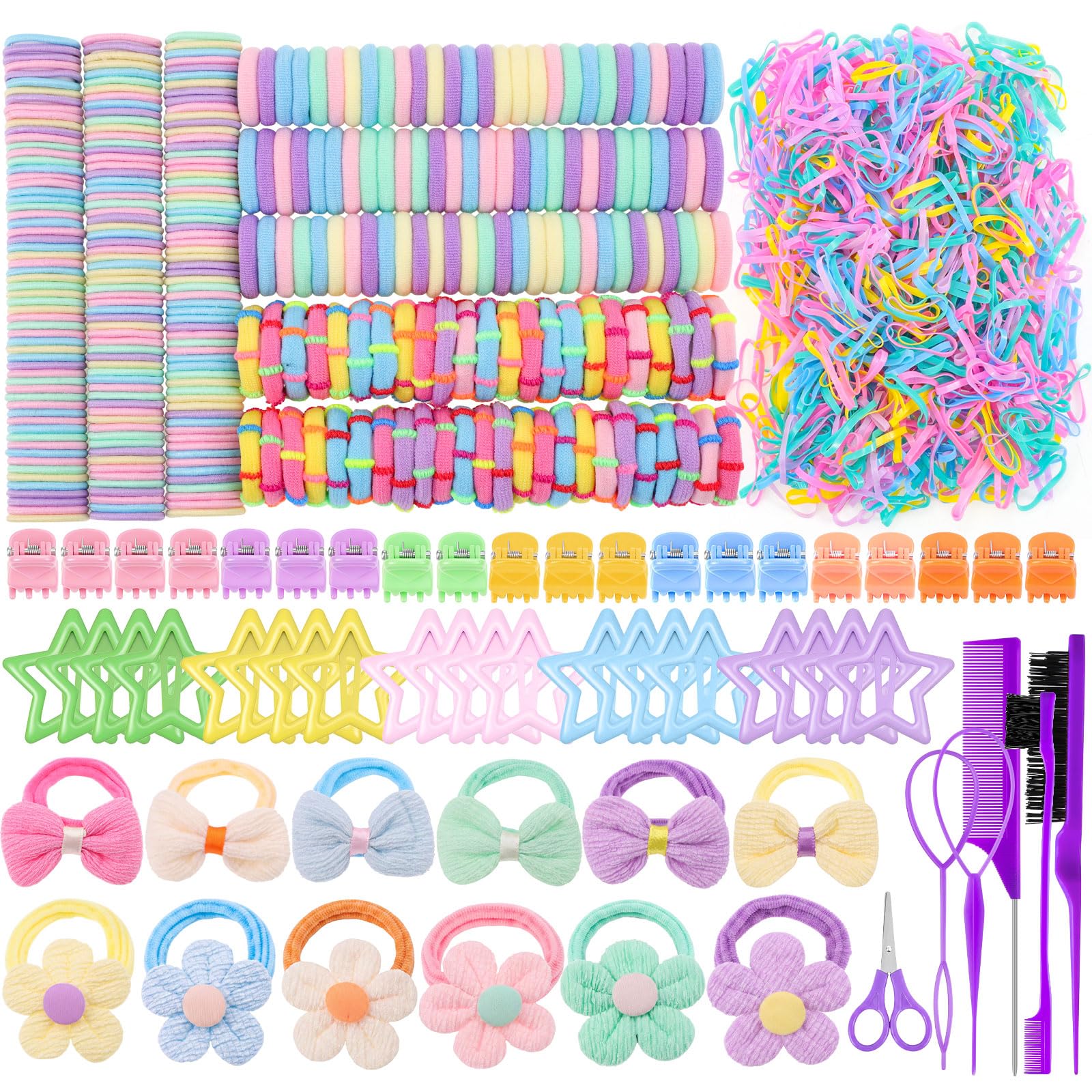 1208Pcs Toddler Hair Accessories for Girls, Colorful Hair Ties with Clips
