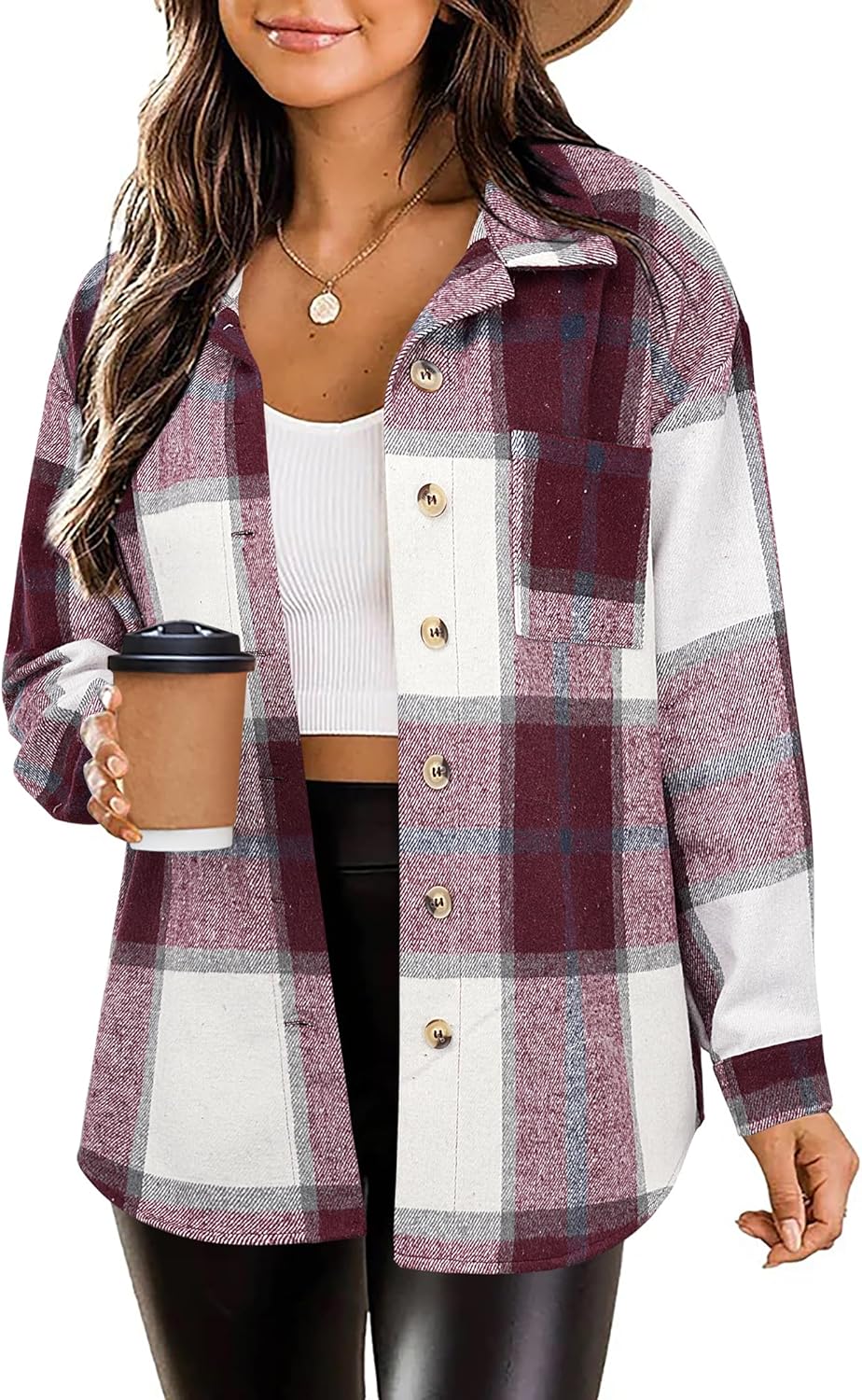 Zeagoo Women Flannel Shacket Jacket Plaid Button Down Long Sleeve Shirt Fall Outfits 2026